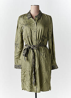 Robe mi-longue imprimé fantaisie manches longues vert FREEMAN T.PORTER femme