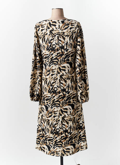 Robe mi-longue imprimé fantaisie manches longues marron SOYACONCEPT femme