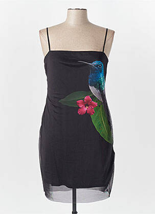 Robe courte coupe cintrée fines bretelles noir DESIGUAL femme