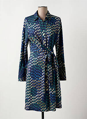 Robe mi-longue imprimé fantaisie manches longues bleu K-DESIGN femme