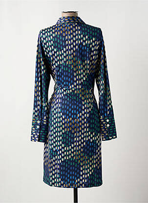 Robe mi-longue coupe fluide manches longues bleu K-DESIGN femme