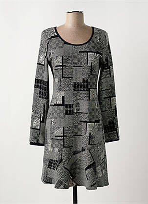 Robe mi-longue imprimé fantaisie manches longues noir RIVIERES DE LUNE femme