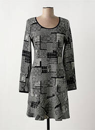 Robe mi-longue imprimé fantaisie manches longues noir RIVIERES DE LUNE femme