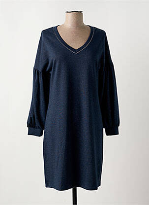 Robe mi-longue imprimé fantaisie manches longues bleu RIVIERES DE LUNE femme