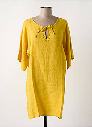 Robe mi-longue manches courtes manches courtes jaune RIVIERES DE LUNE femme