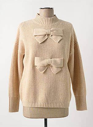 Pull coupe droite manches longues beige LEO & UGO femme