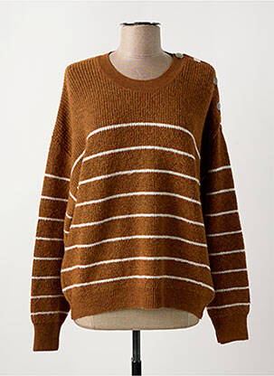 Pull col rond manches longues marron KANOPE femme