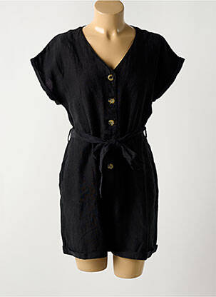 Combishort fermeture boutonnée sur le devant manches courtes noir RIVIERES DE LUNE femme