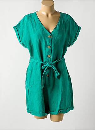 Combishort fermeture boutonnée sur le devant manches courtes vert RIVIERES DE LUNE femme