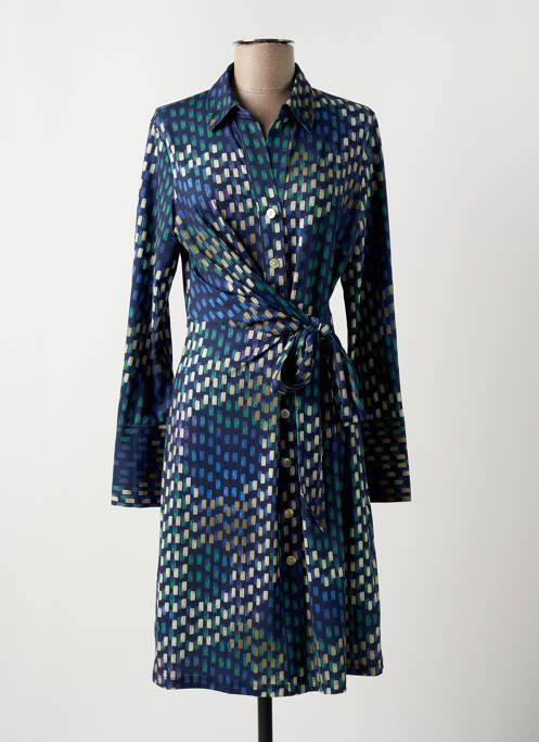 Robe mi-longue coupe fluide manches longues bleu K-DESIGN femme