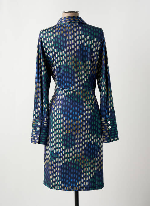 Robe mi-longue coupe fluide manches longues bleu K-DESIGN femme