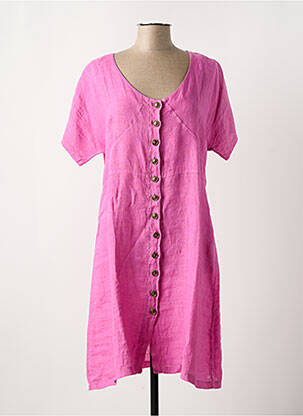Robe mi-longue manches courtes manches courtes rose RIVIERES DE LUNE femme