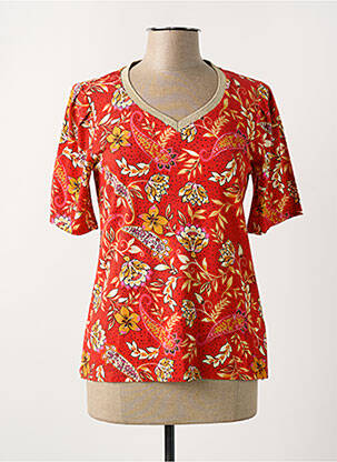 T-shirt col v manches courtes rouge 7 SEASONS femme