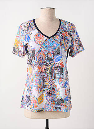 T-shirt col v manches courtes bleu CONCEPT K femme