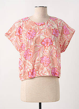 Blouse tissage popeline manches courtes rose KANOPE femme