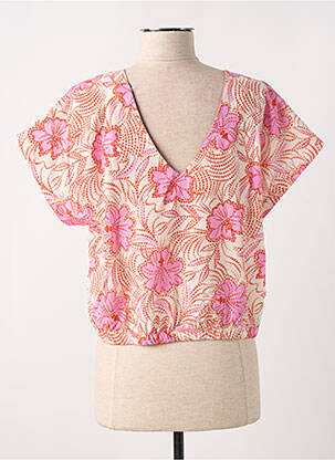 Blouse tissage popeline manches courtes rose KANOPE femme