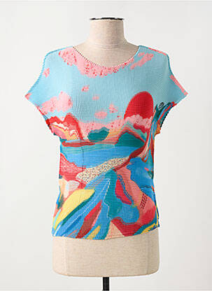 Top imprimé fantaisie manches courtes bleu LEO & UGO femme
