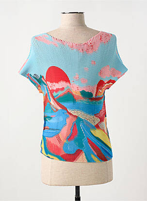 Top imprimé fantaisie manches courtes bleu LEO & UGO femme