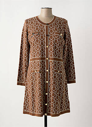 Robe mi-longue imprimé fantaisie manches longues marron LEO & UGO femme