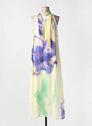 Robe longue imprimé fleurs sans manche jaune ELISA CAVALETTI femme
