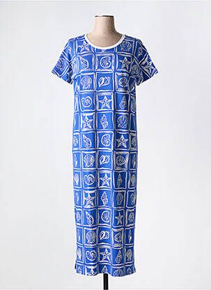 Robe longue imprimé fantaisie manches courtes bleu LEO & UGO femme