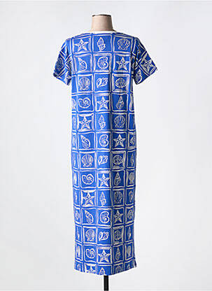 Robe longue imprimé fantaisie manches courtes bleu LEO & UGO femme
