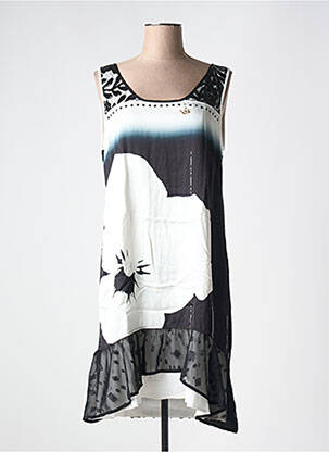 Robe mi-longue imprimé fleurs sans manche noir ELISA CAVALETTI femme