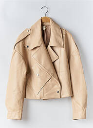 Veste simili cuir fermeture pressionnée beige PARISIENNE ET ALORS femme