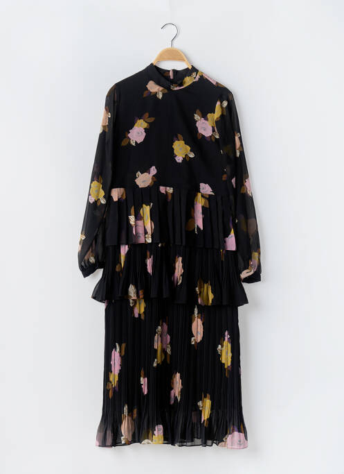 Robe mi-longue imprimé fleurs manches longues noir MASSIMO DUTTI femme