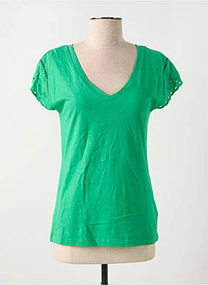 T-shirt col v manches courtes vert JULIE GUERLANDE femme