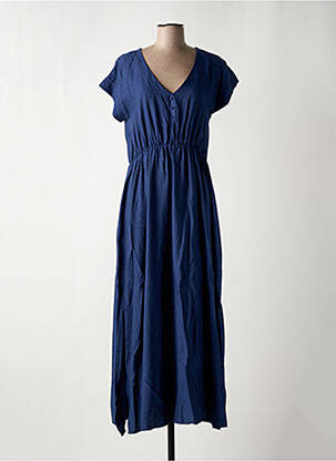 Robe mi-longue coupe fluide manches courtes bleu C'EST BEAU LA VIE femme