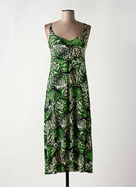 Robe mi-longue coupe fluide fines bretelles vert GEISHA femme