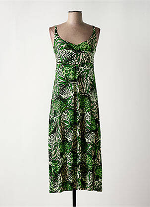 Robe mi-longue coupe fluide fines bretelles vert GEISHA femme