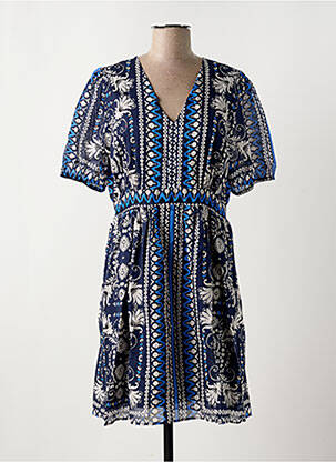 Robe mi-longue imprimé fantaisie manches courtes bleu C'EST BEAU LA VIE femme
