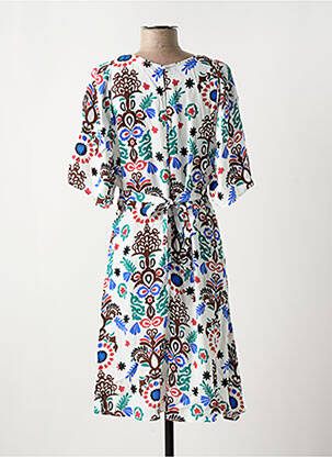 Robe mi-longue imprimé fantaisie manches courtes blanc C'EST BEAU LA VIE femme