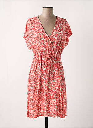 Robe mi-longue imprimé fantaisie manches courtes rouge C'EST BEAU LA VIE femme