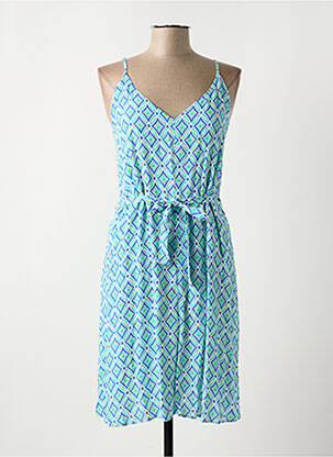 Robe mi-longue imprimé fantaisie fines bretelles bleu JULIE GUERLANDE femme