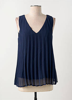 Top col v sans manche bleu CREAM femme