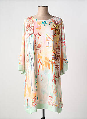 Robe mi-longue imprimé fantaisie manches longues beige MISSY femme