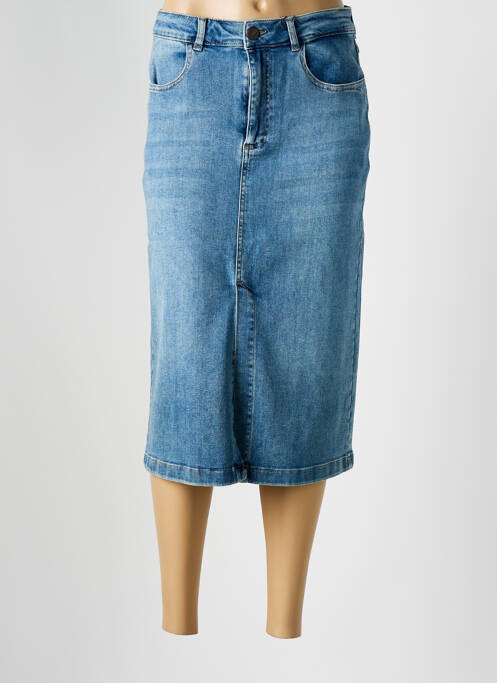 Jupe mi-longue coupe droite bleu PARA MI femme