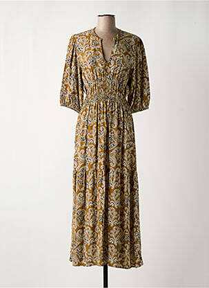 Robe longue tissage crêpe manches 3/4 marron AN' GE femme