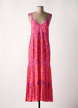 Robe longue imprimé fleurs fines bretelles rose CHICOSOLEIL femme