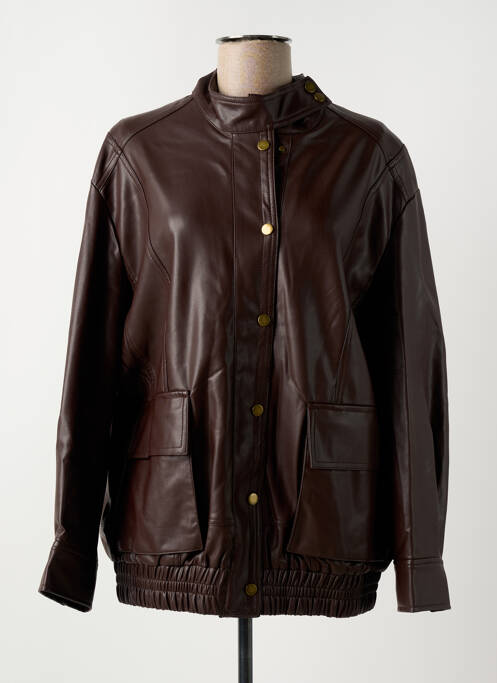 Veste simili cuir fermeture pressionnée marron ARTLOVE femme