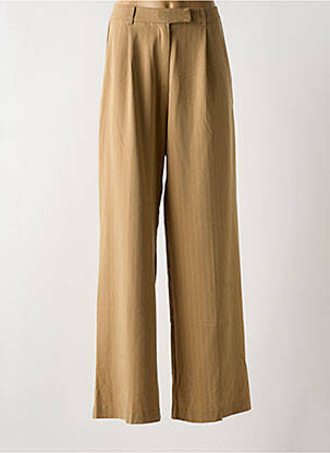 Pantalon droit fermeture zippée sous rabat boutonné beige GRACE & MILA femme