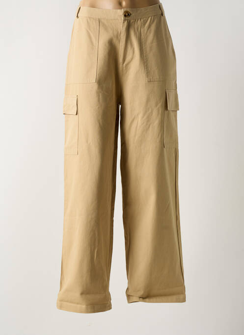 Pantalon cargo fermeture zippée sous rabat boutonné taille haute beige LA PETITE ETOILE femme