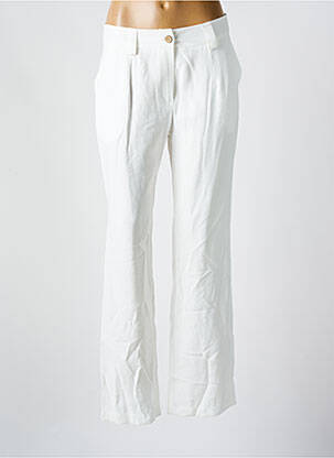Pantalon droit fermeture zippée sous rabat boutonné blanc HALOGENE femme