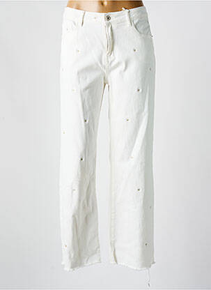 Pantalon droit fermeture zippée sous rabat boutonné blanc ONADO femme