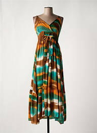 Robe mi-longue imprimé fantaisie fines bretelles marron ANGE femme