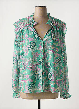 Chemisier imprimé fleurs manches longues vert INDIE+MOI femme
