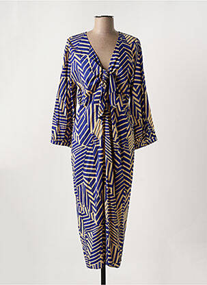 Robe mi-longue imprimé fantaisie manches longues bleu ANGE femme